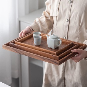Walnut Wood Rectangular <b>Tea</b> <b>Tray</b> Solid Wood Serving <b>Tray</b> For Household Coffee Snack Elegant Design Handmade - Product Image 1