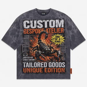 T-shirt personnalisé 300 GSM 100% coton délavé à l'acide avec motif Scorpion, coupe ample et épaisse, style streetwear, OEM, pour homme - Product Image 1