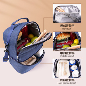 Insulated Lunch Bag Navy Blue Large Capacity Portable Foldable Food Storage Crossbody Bag for Work or Outing - Product Image 2