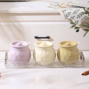 Creative Ceramic Microwavable Eco-Friendly Seasoning <b>Jar</b> with Spoon Light Luxury <b>Kitchen</b> Spice Herb <b>Storage</b> Containers - Product Image 1