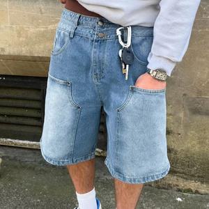 Pantalones Cortos Vaqueros de Mezclilla para Hombre, Estilo Vintage, Corte Holgado, Doble Rodilla, Lavado, Dobladillo Deshilachado, Color Azul, Oferta - Product Image 2