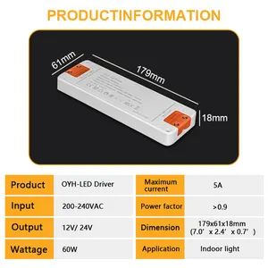 Groothandel Constante Spanning Ce 12V 24V 60W Led Driver Voeding Voor Led Kast Kast Garderobe Licht