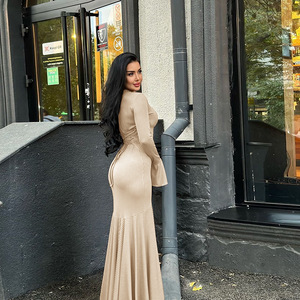 Instagram famoso abito da sirena dimagrante a lunghezza alta Casual con maniche a campana FallWinter in stile dominio - Product Image 5