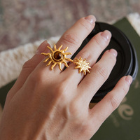 Bague spirale texturée soleil en acier inoxydable plaqué or 18 carats avec œil de tigre, style vintage bohème, ouverte, pour femme, bijoux de mode