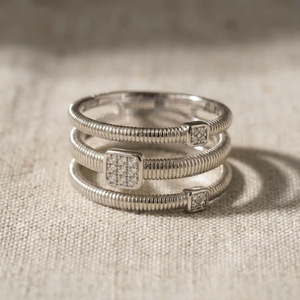 S925 Sterling <b>Silver</b> Three Layer Open <b>Ring</b> Inlaid With Square Moissanite <b>Adjustable</b> Stackable Jewelry Gift For Women Daily Wear - Product Image 5