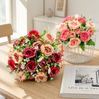 Petites décorations de mariage en fleurs de pivoine en soie à 5 têtes - Arrangements de table faits main style flocon de neige - Toucher réaliste et longue durée