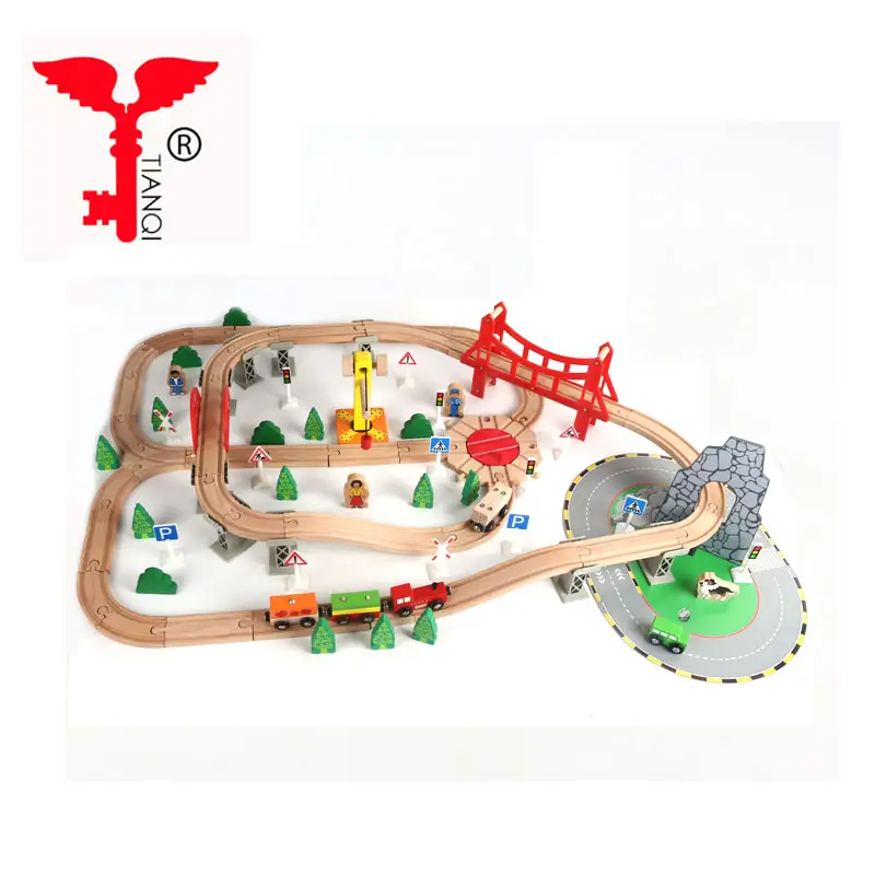 نموذج خشبي السكك الحديدية طقم القطار ، قطع قطار السكك الحديدية ، السكك الحديدية قطار ألعاب 100 قطعة الخشب طقم القطار للأطفال