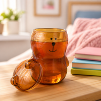 Tasse à double paroi en verre borosilicate de haute qualité, transparente, avec motif animal de dessin animé, en forme d'ours, pour jus, thé ou bière