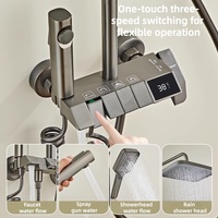 Système de douche numérique haute pression en laiton brossé avec barre coulissante, pommes de douche céramiques à jet doux et massant, fixation murale pour la maison