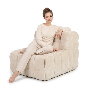 Sofá Compacto de Estilo Nórdico en Tela Acanalada Color Crema, Sillón Modular <span class=keywords><strong>Camaleonda</strong></span> Tapizado de 1 Plaza para Decoración de Apartamentos - Product Image 3