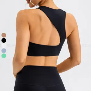 Logo Kustom Berongga Keluar Kembali Gym Latihan Wanita Crop Tops Yoga Pakaian Leher Tinggi Desain Shockproof Kebugaran Olahraga Bra untuk Wanita