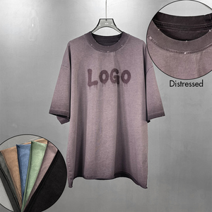 เสื้อยืดคอตตอน 100% สำหรับผู้ชาย น้ำหนัก 275 กรัม พิมพ์โลโก้ตามสั่ง สไตล์วินเทจไล่เฉดสีซีดแบบซันเฟด ขอบดิบ สตรีทแวร์ สำหรับฤดูร้อน - Product Image 1