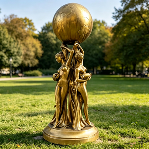 Scultura in Bronzo Dorato di Tre Signore che Sostengono il Globo, Statua della Dea Terra, Scultura in Metallo della Terra, Statua a Grandezza Naturale 'Il Mondo è Tuo' - Product Image 3