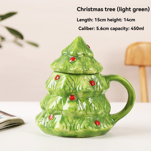 Tasses de Noël créatives, tasses à café en céramique avec motif d'arbre de Noël mignon, pour la maison, avec poignée - Product Image 4