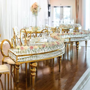 Luxurious S-shaped Glass Top <strong>Table</strong> With <strong>Gold</strong> Legs Is Perfect for Elegant and Stylish Wedding Events - Product Image 2