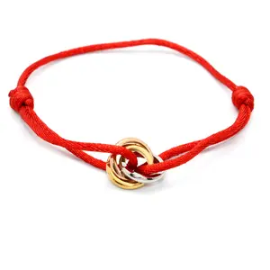 Braccialetti in corda regolabili con triplo anello in acciaio inossidabile 316L multicolore di alta qualità per gioielli da donna