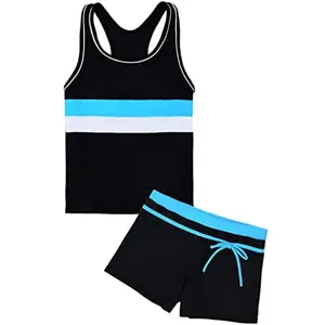 Junior kız mayo kız mayo Boyshort ile iki parçalı Tankini mayo