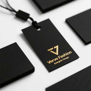 Cartes de remerciement personnalisées noires de luxe en papier recyclé avec logo imprimé mat et nom en feuille d'or pour petites entreprises, vêtements et chaussures - Product Image 1