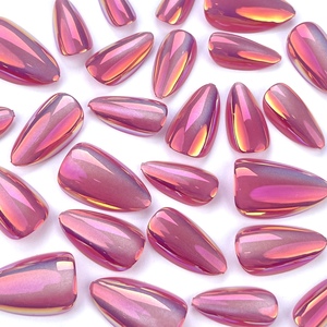<span class=keywords><strong>Faux</strong></span> ongles populaires à presser, courts, forme amande, rose métallisé effet œil de chat chromé, amovibles - Product Image 5