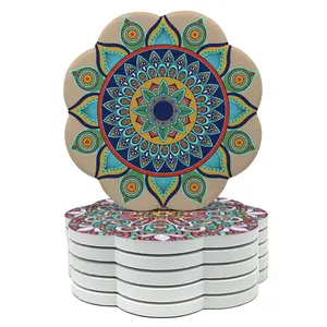 Ivy Geschenk Großhandel individuell niedriges MOQ Durchmesser 10 * 10 cm Wasseraufnahme Mandala Keramik-Unterlage für Trinken