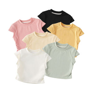 Nieuw geplooide design zachte op maat gemaakte patroon effen multi-kleur 95% katoen 5% spandex meisjes kinder T-shirt - Product Image 1