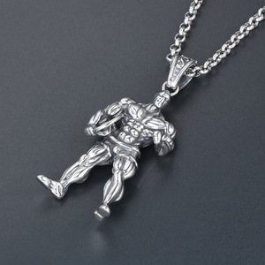 Collier avec pendentif en acier inoxydable motif dessin animé Muscle Man pour homme, idéal pour la gym et le fitness, avec chaîne CE482*3*60CM SP771 - Product Image 2