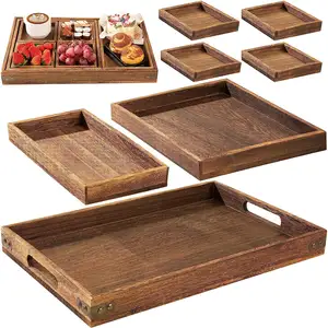 Decorative Tray Set of 7 Serving Trays for Entertaining Platters for Serving Rustic Wooden Serving Trays with Handle