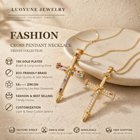 LUOYUNE Collier Pendentif Bling Statement en Laiton Plaqué Or 18K, Croix à Clous, Zircon 5A, pour Commande en Gros OEM