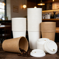 Produits en pulpe de bagasse de canne à sucre 9oz 12oz 16oz, vaisselle jetable écologique, comprenant des couvercles et des assiettes à café