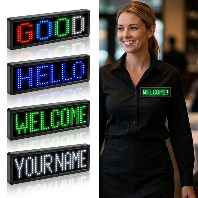 USB Charged Custom LED Name Tag Badge Customized Programmable Scrolling Message Sign Board Mini LED Name Badge