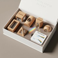 Jouet d'exploration scientifique du spectre lumineux par réfraction avec prisme en cristal OEM personnalisé, blocs optiques et cadre en bois pour expériences d'optique arc-en-ciel