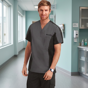Ensemble de tenues médicales - Blouse et pantalon de travail durables à col en V en tissu polyester tissé avec détection d'aiguilles, gris et noir, uniforme d'hôpital - Product Image 2
