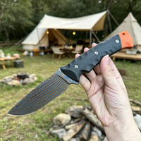 Couteau de chasse Damas d'extérieur avec manche G10, couteau de survie pour le camping avec étui de protection