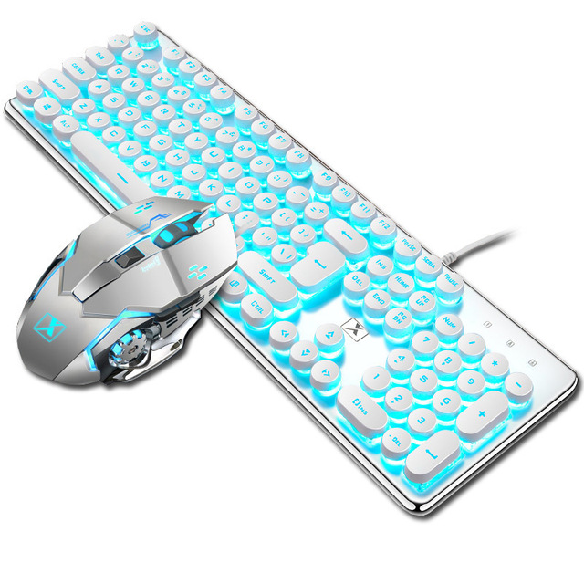 620 Wired Keyboard and Mouse Set Steampunk Real Mechanical Feel Keyboard and Mouse Combo