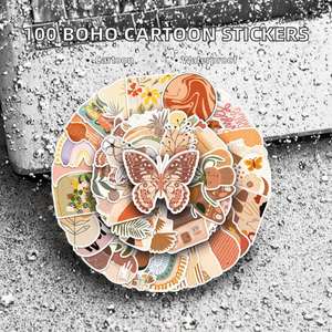 2022 Nuevo Paquete de 100 Pegatinas Decorativas de Arte Abstracto Minimalista Estilo Boho, de PVC Impermeable para Botellas de Agua, Laptops y Teléfonos (Diseño de Dibujos Animados) - Product Image 2