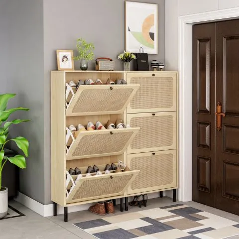 Rattan Shoe Rack Cabinet Modern Storage Cabinet Display Rack Living Room Shoes Cabinet