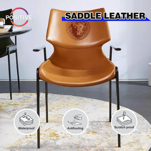 Chaise de salle <span class=keywords><strong>à</strong></span> manger de luxe légère de style <span class=keywords><strong>français</strong></span>, fauteuil haut de gamme en cuir pleine fleur pour bureau de vente et hall d'entrée - Product Image 2