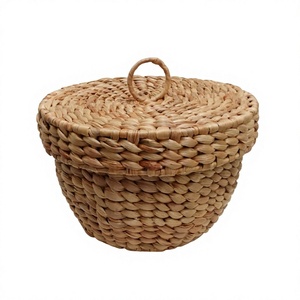 Cesta Redonda Tejida a Mano de Jacinto de Agua Natural OKI, Organizador de Almacenamiento, Ecológico, Decorativo, Rústico, para Hogar, Cocina, Baño - Product Image 1