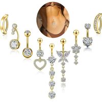 Offre Spéciale TD : Ensemble de 9 Piercings de Nombril en Acier Inoxydable Plaqué Or avec Zircon Cubique – Bijoux de Piercing Corporel Hypoallergéniques