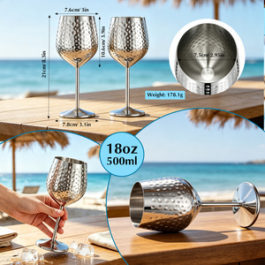 Verre à vin en acier inoxydable 500 ml, <span class=keywords><strong>gobelet</strong></span> martelé en cuivre 18 oz, verre à cocktail incassable pour fêtes, bar en plein air, coffret cadeau - Product Image 2