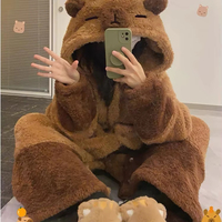 Mignon Capybara peluche pyjamas ensemble dessin animé corail polaire Robe avec pantalon fille hiver épaissir chemise de nuit décontracté maison vêtements vêtements de nuit