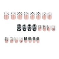 Faux ongles gothiques 3D à presser, motif léopard noir et blanc, style Y2K Cool Girl, pointes carrées, faux ongles punk avec métal 4496