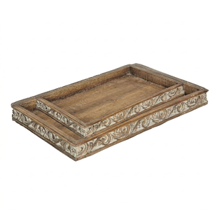 Flourish Hand-Carved Eco-Friendly Solid Wood Bamboo Coffee Table Tray <b>Single</b>-Tier for Hotels Restaurants Beverage Tableware - Product Image 1
