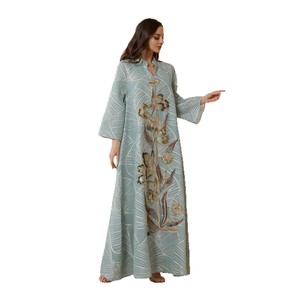 OEM/ODM Túnica Abaya Bordada con Malla, Ropa Islámica Estilo Golfo, Vestimenta Modesta, Moda <span class=keywords><strong>de</strong></span> Oriente Medio, Vestido Maxi <span class=keywords><strong>de</strong></span> Tela Nidha para Eid - Product Image 5