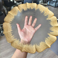 Assiette de présentation en verre transparent avec feuille d'or pour la location de fleurs - Assiette de service de 13 pouces pour la décoration de table de mariage, banquet et fête