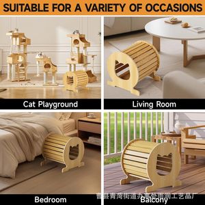 Solid Wood Cat <b>Bed</b> Cylinder Shape Breathable Warm For Cat Four Seasons Eco Friendly - Product Image 4