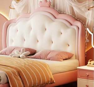 Lit de princesse français en forme de fraise avec design de couronne - Lit en bois moderne de taille normale confortable pour la chambre des filles - Product Image 4