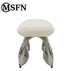 MSFN Modern Tasarım Beyaz Yün Oturma Taburesi, Parlak Paslanmaz Çelik Balon Şeklinde Taban ve Peluş Minder ile Oturma Odaları ve Oteller İçin - Product Image 3