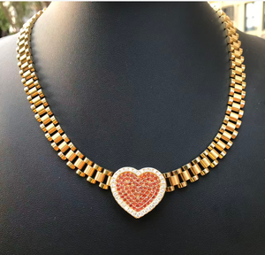 Collar de Moda Personalizado con Cadena de Eslabones Tipo Nugget de Acero Inoxidable, con Colgante de Corazón con Circonita y Piedra de Nacimiento de 12 Meses - Product Image 6