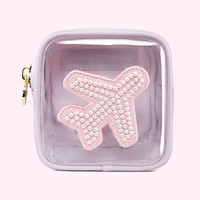Petite pochette à monnaie transparente en PVC avec patch en chenille personnalisé, mini trousse de maquillage transparente en nylon